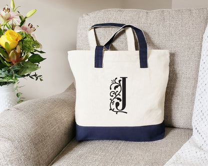 Zipper Tote Bag, Initial Tote Bag, Monogram Tote Bag, Gift For Her, Custom Tote Bag, Bridesmaid Gift, Bridesmaid Bag, Personalized Tote Bag