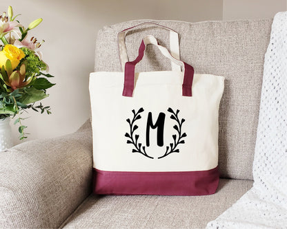 Zipper Tote Bag, Initial Tote Bag, Monogram Tote Bag, Gift For Her, Custom Tote Bag, Bridesmaid Gift, Bridesmaid Bag, Personalized Tote Bag