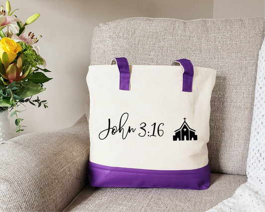 Zipper Tote Bag, Church tote bag, Personalized church bag, Gift for pastor, Personalized confirmation gift, Worship pastor gift, Custom Tote