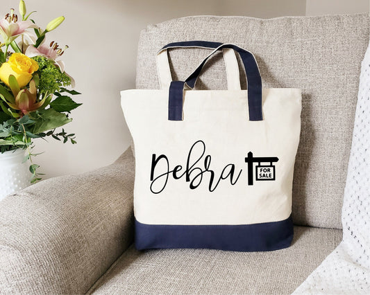 Zipper Tote Bag, Real estate tote bag, Real estate agent gift, Personalized real estate gifts, Custom real estate bag, Personalized tote bag