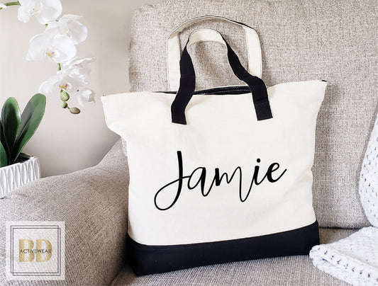 Zipper Tote Bag, Yoga Bags, yoga studio gift, yoga mat bag, yoga bag, carryall bag, Custom tote, Personalized Tote Bag, Cotton Canvas Tote