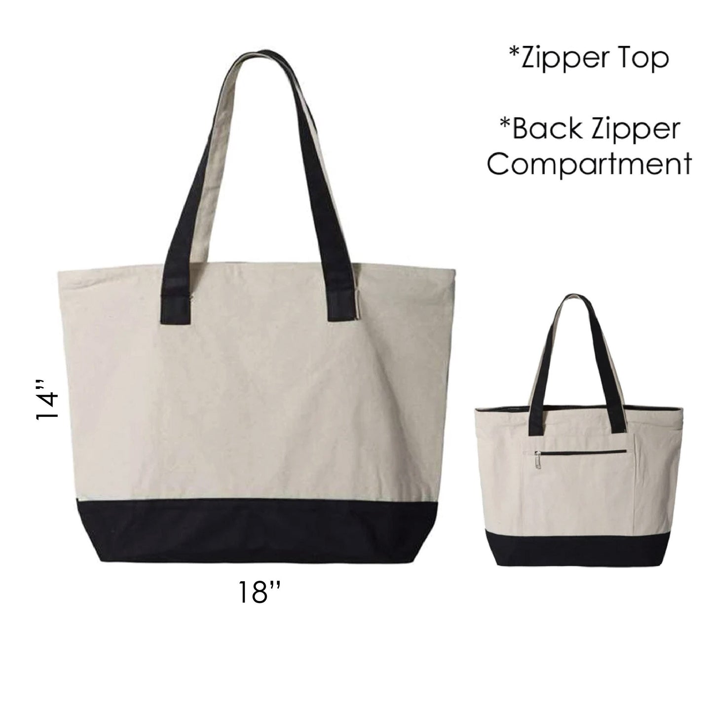 Zipper Tote Bag, Custom Tote Bag Canvas - Tote Bag Personalized Tote Bag Women - Bridesmaid Tote Bag Gift - Personalized Tote Bag