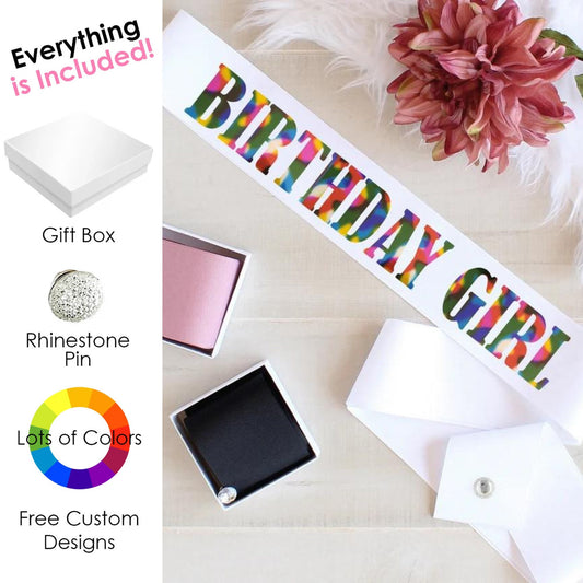 Birthday Girl Sash, 21st Birthday Sash, 30th Birthday Sash, Birthday Sash Women, Rainbow Birthday Sash, Birthday Party Sash, Custom Sash