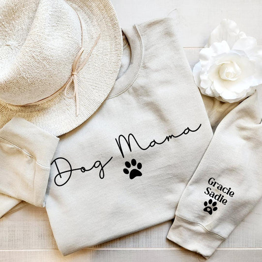 Personalized Dog Mom Sweatshirt with Sleeve, Crewneck or Hoodie, T Shirt, Fur Mama Sweater, Dog Mom Shirt, Custom Minimalist Gift, Pet Shirt