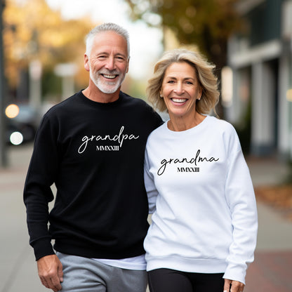 Custom Embossed Grandma Sweatshirt with Grandkids Names on Sleeve, Grandma Est Roman Numerals, Personalized Nana Sweater, New Grandma Gift