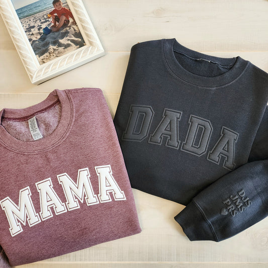 Custom Dad Sweatshirt with Puff Lettering, Personalized Kid Names on Sleeve, Grandpa Sweater, Gift For New Dad, Father's Day Gift