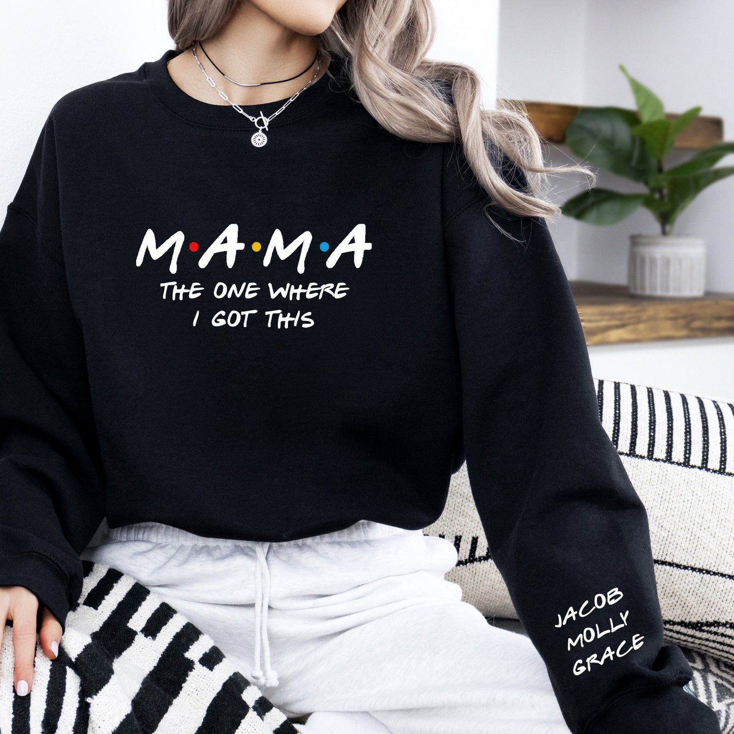 Mama Sweatshirt You Got this, Personalized Kid Names on Sleeve, Minimalist Mama Sweater, Gift for Her, Custom Baby Shower Gift