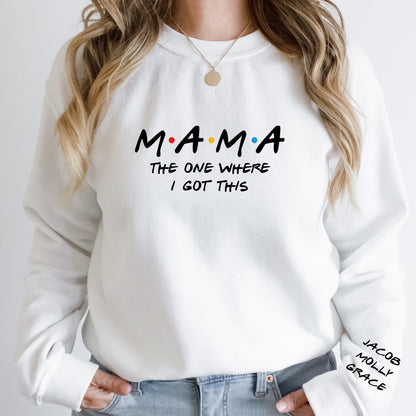 Mama Sweatshirt You Got this, Personalized Kid Names on Sleeve, Minimalist Mama Sweater, Gift for Her, Custom Baby Shower Gift