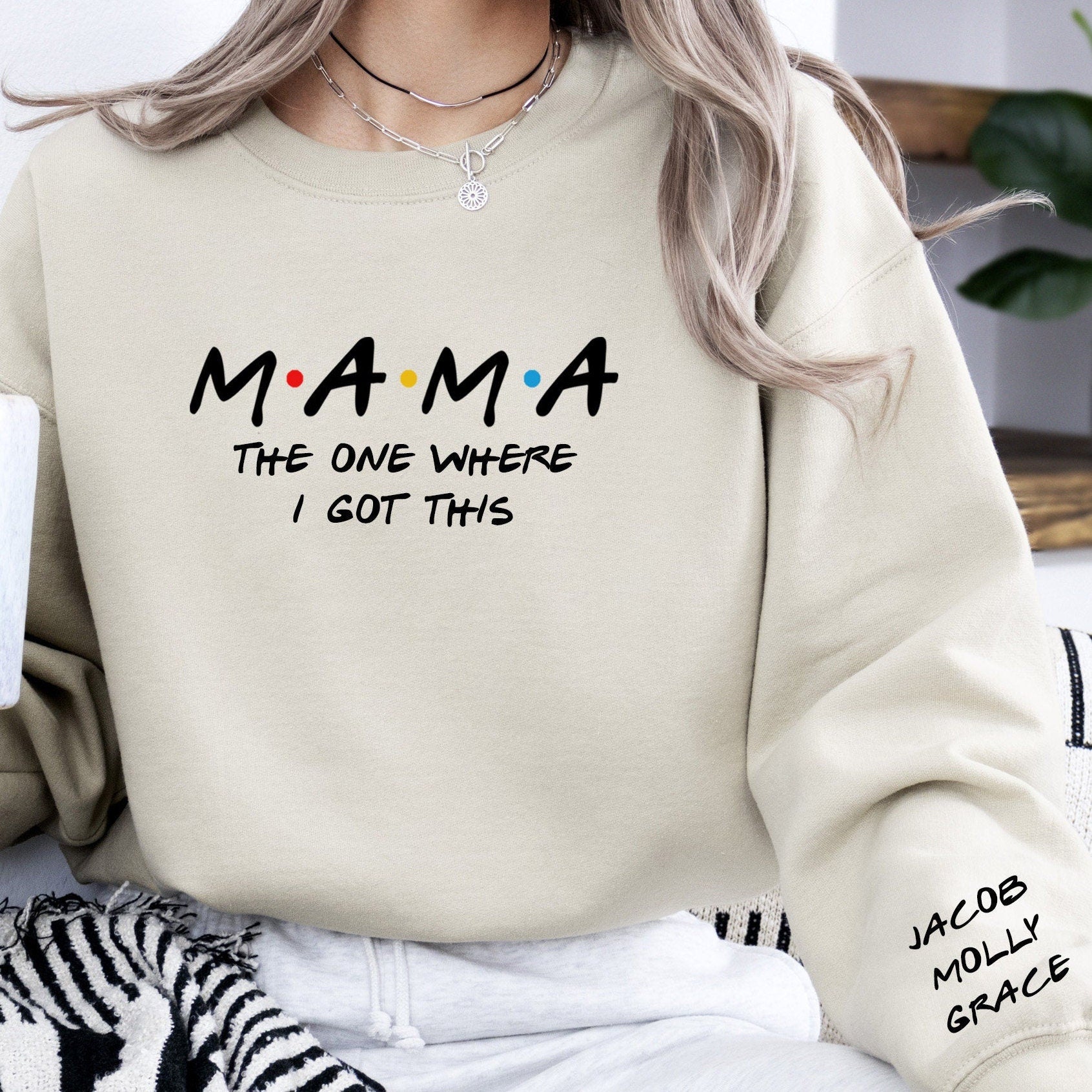 Mama Sweatshirt You Got this, Personalized Kid Names on Sleeve, Minimalist Mama Sweater, Gift for Her, Custom Baby Shower Gift