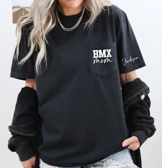 BMX Mom shirt, BMX Mom Gift, Cool Mom Shirt, Comfort Colors Tee Shirt, Personalized Arm with Kids Names, Graphic T-Shirt, Women's T Shirt