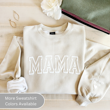Personalized Puff Embossed Mama Sweatshirt with Kid Names on Sleeve (OUTLINE)