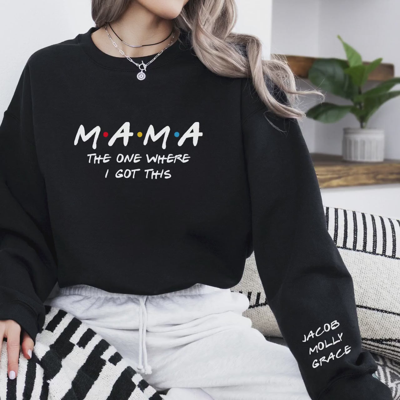 Mama Sweatshirt You Got this, Personalized Kid Names on Sleeve, Minimalist Mama Sweater, Gift for Her, Custom Baby Shower Gift